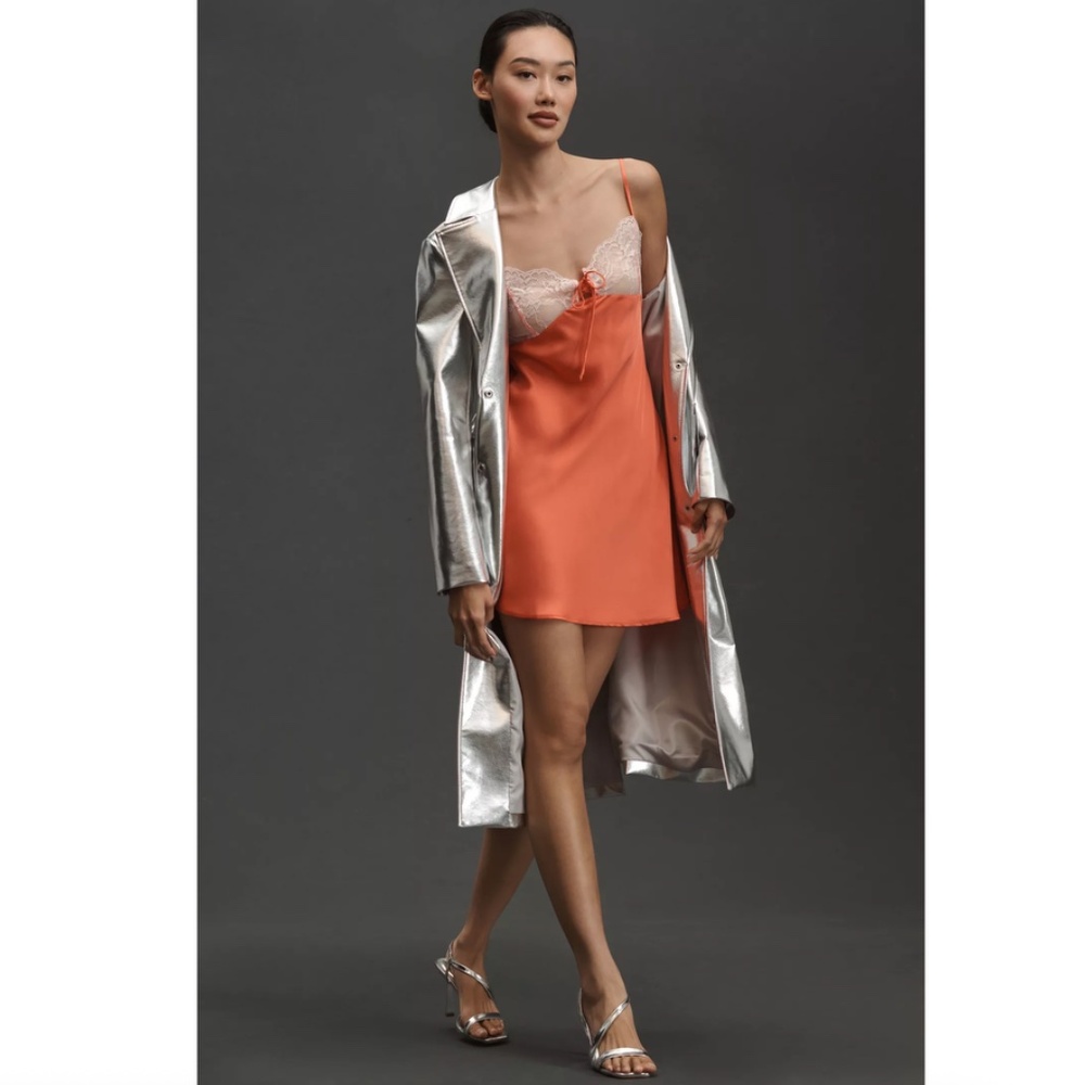 Anthropologie | By Anthropologie Silky Lace Slip Dress Coral Size XS